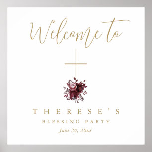 Bloemenkruis Christelijke Moeder en Baby Zegen Poster