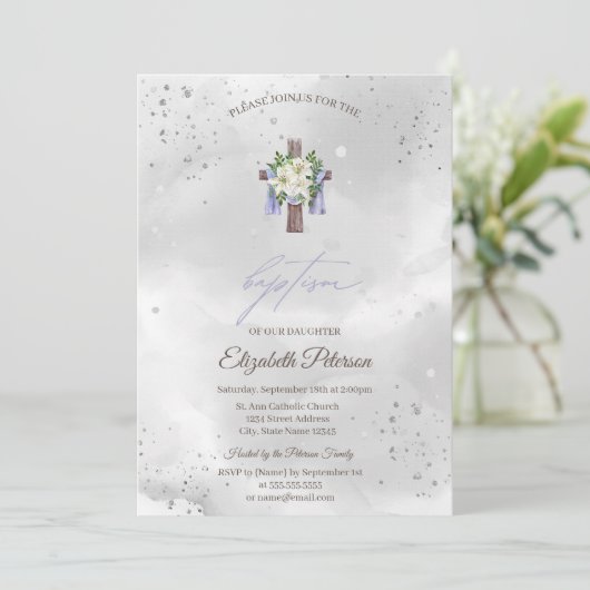 Bloemenkruis doop kaart (Staand voorkant)