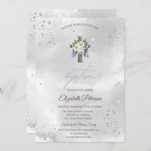 Bloemenkruis doop kaart (Voorkant / Achterkant)