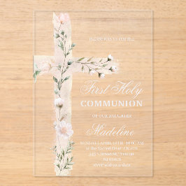 Bloemenkruis Eerste Communie Acryl Uitnodigingen