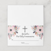 Bloemenkruis Eerste Communie Custom Place Card Plaatskaartje (Buitenkant ongevouwen)