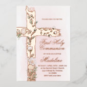 Bloemenkruis Eerste Communie Folie Uitnodiging (Voorkant)