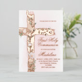 Bloemenkruis Eerste Communie Folie Uitnodiging (Staand Voorkant)