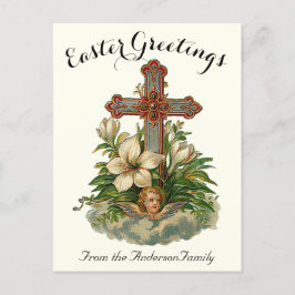 Bloemenkruis en Cherub  paasreligieus Briefkaart