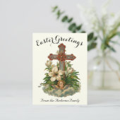 Bloemenkruis en Cherub  paasreligieus Briefkaart (Staand voorkant)