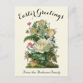 Bloemenkruis en varens  paasreligieus briefkaart