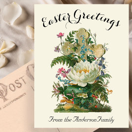 Bloemenkruis en varens paasreligieus briefkaart