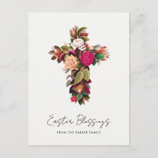   Bloemenkruis Gepersonaliseerd Pasen Feestdagenkaart (Voorkant)
