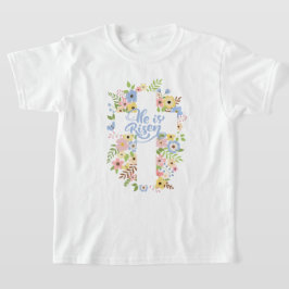 Bloemenkruis Hij is verrezen met Pasen T-shirt
