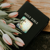 Bloemenkruis Johannes 3:16 Bijbelvers Pasen Vierkante Sticker