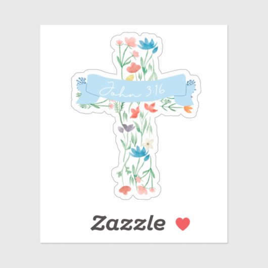 Bloemenkruis Johannes 3:16 Sticker (Vel)