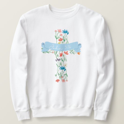 Bloemenkruis Johannes 3:16 Unisex Trui (Design voorkant)