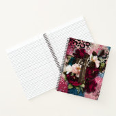 Bloemenkruis op roze blauwe glitter luipaardprint notitieboek (Binnen)