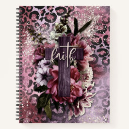 Bloemenkruis op roze Paarse Glitter Leopard Print Notitieboek