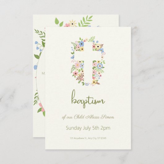 Bloemenkruisdoop RSVP – Zachte pastel (Voorkant / Achterkant)