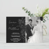 Bloemenkunst bruiloft uitnodigingen met foto (Staand voorkant)