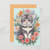 Bloemenkunst en kat bedankkaart (Voorkant / Achterkant)