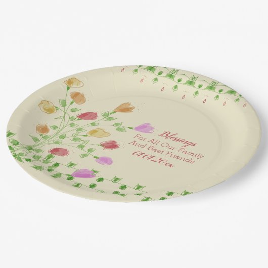 Bloemenkunst met crème papieren bordje (Gekanteld)