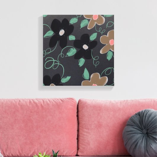 Bloemenkunst met zwart canvas afdruk (Insitu (Woonkamer))