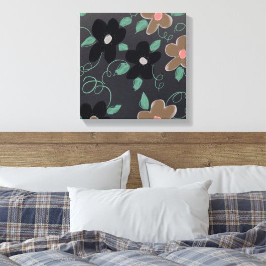 Bloemenkunst met zwart canvas afdruk (Insitu (Slaapkamer))