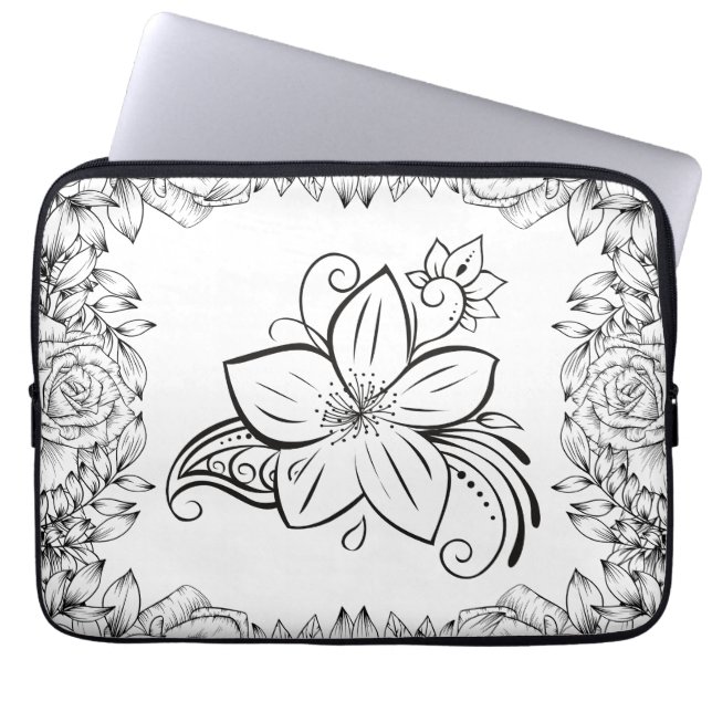 Bloemenkunst, Monochrome schoonheid Laptop Sleeve (Voorkant)