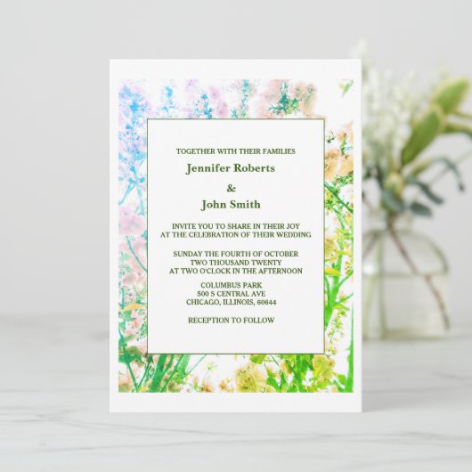 Bloemenkunst Sage Groen Wit Elegant Bruiloft Kaart (Staand voorkant)