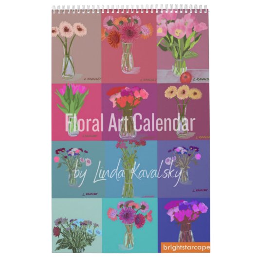 Bloemenkunstkalender door Linda Kavalsky+Aangepast Kalender (Hoes)