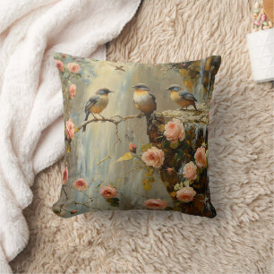 Bloemenkussen met rozen waterval vogels werp kussen