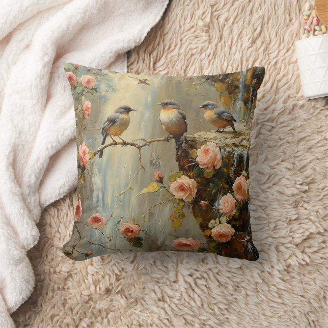 Bloemenkussen met rozen waterval vogels werp kussen (Deken)