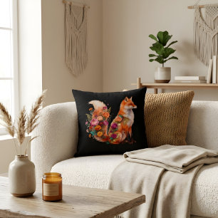 Bloemenkussen met vos Boho bosdecoratie Kussen