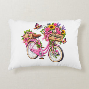 Bloemenkussen "Optimisme" – Roze fiets met bloemen Accent Kussen