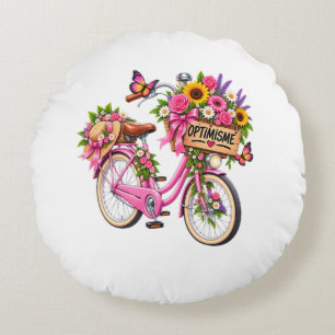 Bloemenkussen "Optimisme" – Roze Fiets met Bloemen Rond Kussen