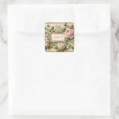  Bloemenlabel Rozen Elegante Gouden Rand Vierkante Sticker (Tas)