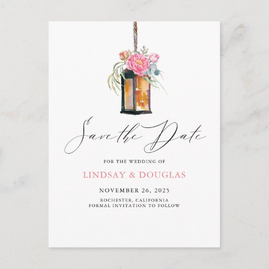 Bloemenlantaarn Moderne Tuin Save the Date Aankondigingskaart (Voorkant)