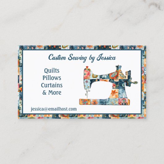 bloemenlapjesnaaimachine visitekaartje (Voorkant)