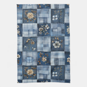 bloemenlapjespatroon   Boho Denim Theedoek