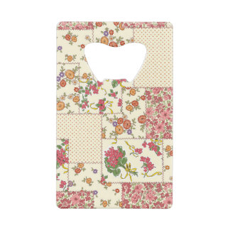 bloemenlappendeken naadloos ontwerp creditkaart flessenopener