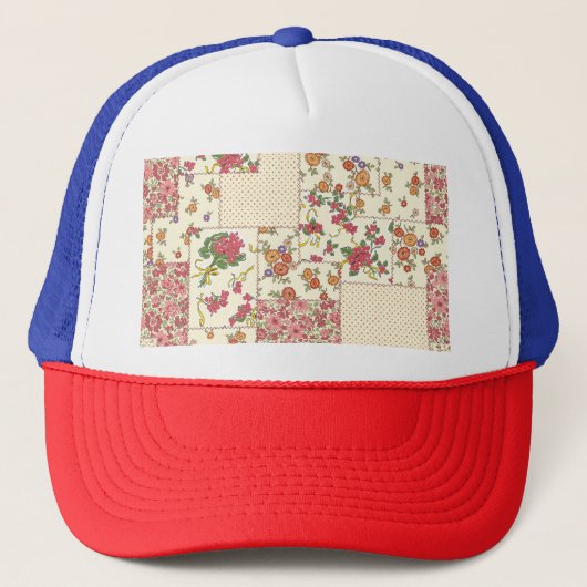  bloemenlappendeken naadloos ontwerp trucker pet (Voorkant)