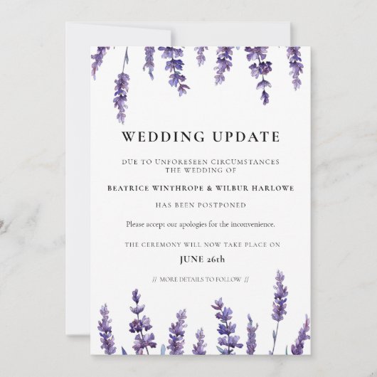 Bloemenlavendel bruiloft update aankondiging (Voorkant)