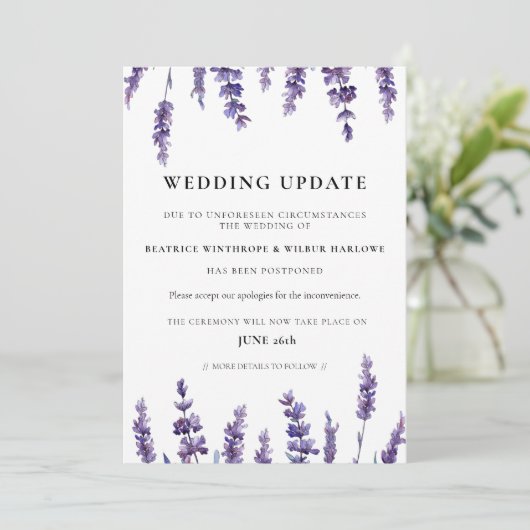 Bloemenlavendel bruiloft update aankondiging (Staand voorkant)