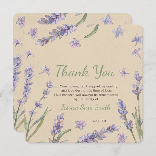 Bloemenlavendel groen Dank u Memorial Kaart (Voorkant / Achterkant)