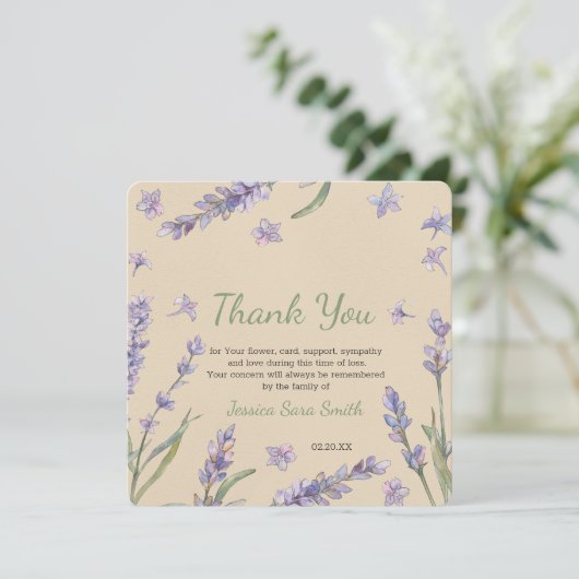 Bloemenlavendel groen Dank u Memorial Kaart (Staand voorkant)