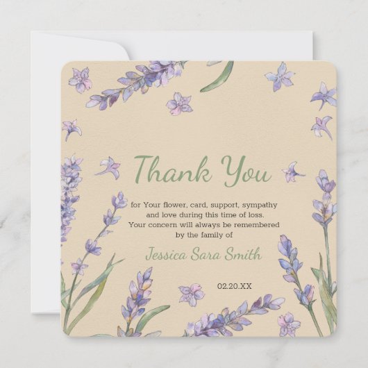 Bloemenlavendel groen Dank u Memorial Kaart (Voorkant)