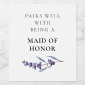 Bloemenlavendel Maid of Honor Voorstel Wijn Etiket (Enkel label)