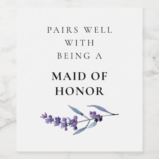 Bloemenlavendel Maid of Honor Voorstel Wijn Etiket (Enkel label)