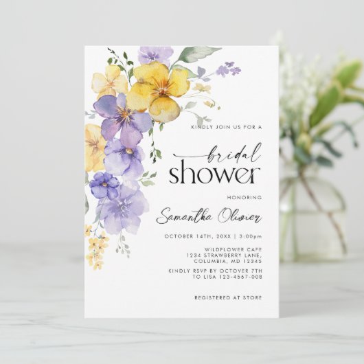 Bloemenlavendel Paarse Gouden Bruiloft Kaart (Staand voorkant)