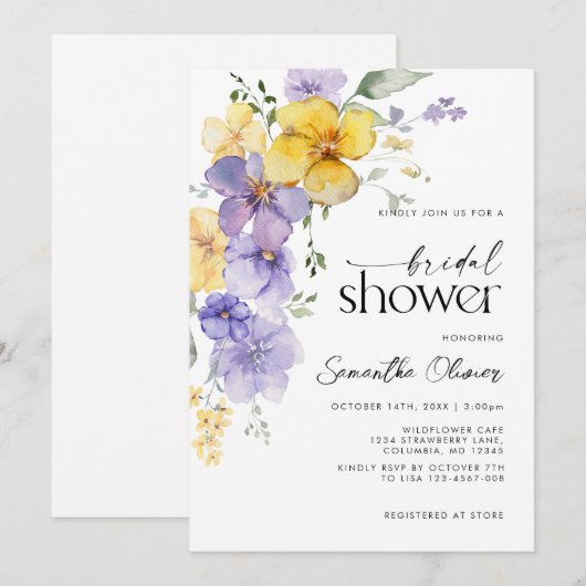 Bloemenlavendel Paarse Gouden Bruiloft Kaart (Voorkant / Achterkant)