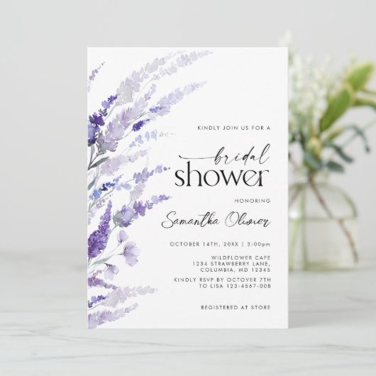 Bloemenlavendel Paarse moderne tuin bruiloft Kaart (Staand voorkant)