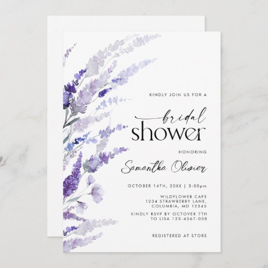 Bloemenlavendel Paarse moderne tuin bruiloft Kaart (Voorkant / Achterkant)