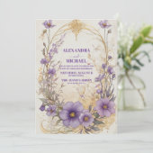 Bloemenlavendel paarse waterverf bruiloft kaart (Staand voorkant)